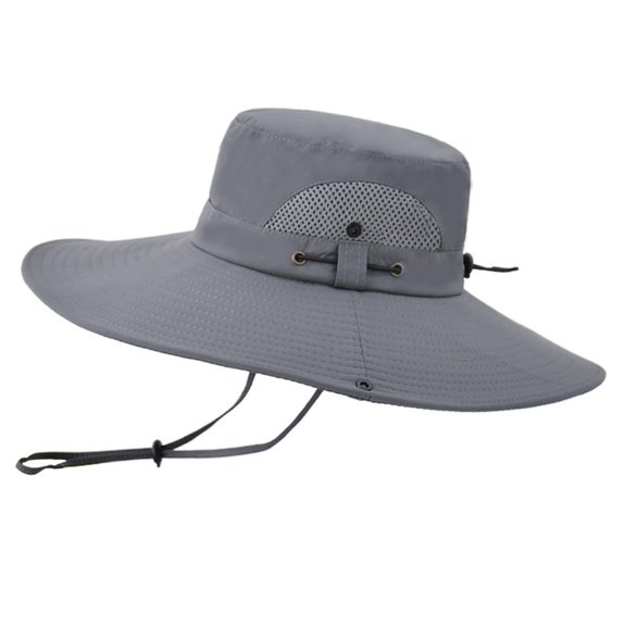 Sun Hats for Men, Wide Brim Fishing Sun Hat, Waterproof UPF 50  UV Protection Caps with Drawstring Two Wearing Styles, Summer for Fishing Hiking Safari Outdoor, Grey