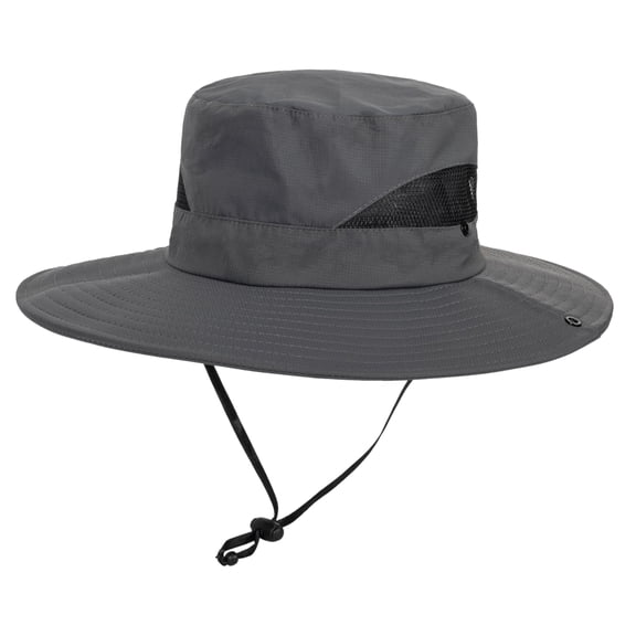 Sun Hats for Men, Wide Brim UPF 50  UV Protection Caps, Mesh Quick-Drying Sun-Proof Outdoor Mountaineering Hat, Folding Packable with Drawstring, Dark Gray