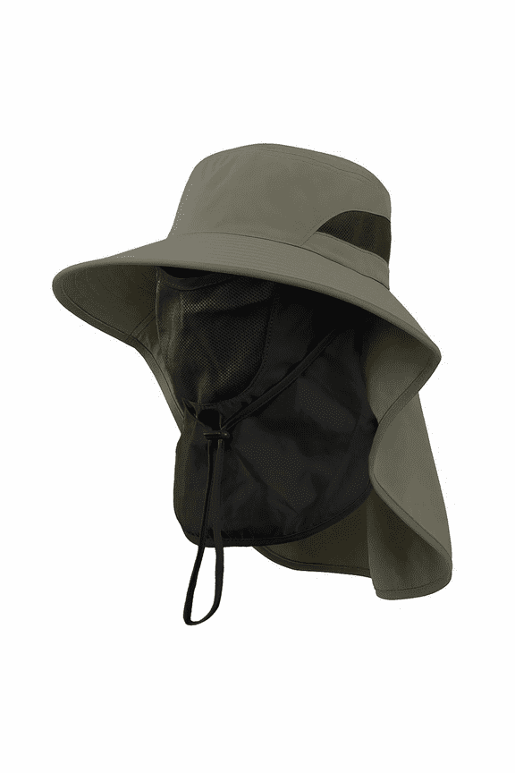 Sun Hats, Breathable Wide Brim Fishing Hat, UPF 50+ UV Protection Bucket Hat with Neck Flap and Removable Face Cover for Fishing Hiking Men Women, Army Green