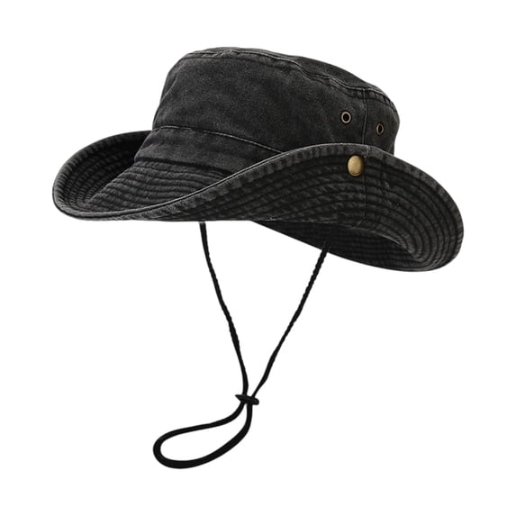 Sun Hats for Men Women Outdoor Travel Fishing Mountaineering UV Protection Wide Brim Boonie Hat Safari Cap Distressed Denim Style Adjustable Chin Strap for Adults Everyday Casual Apparel Gear