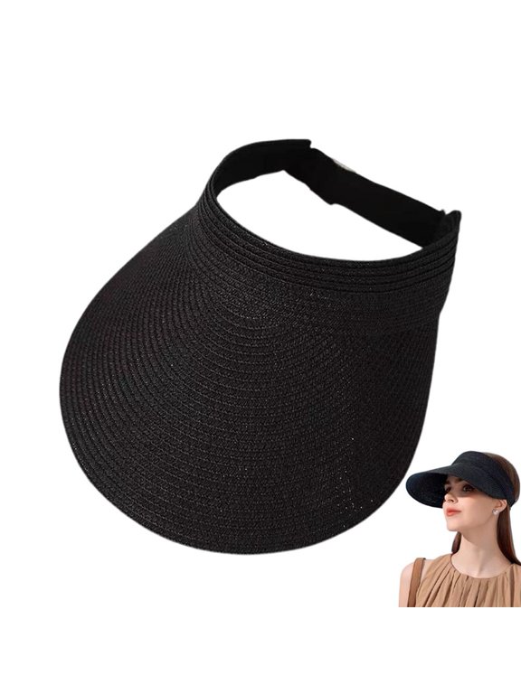 Sun Hats Visor for Women, Straw Beach Hat Adjustable Wide Brim Ponytail for Summer UPF 50 Packable Travel