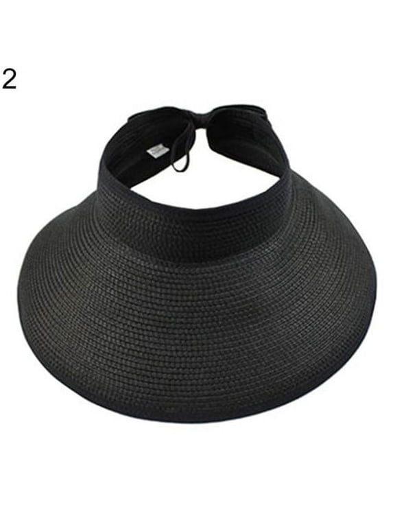 Sun Hats Visor for Women, UV UPF Straw Beach Hat Foldable Wide Brim Ponytail Summer Hats Packable Travel