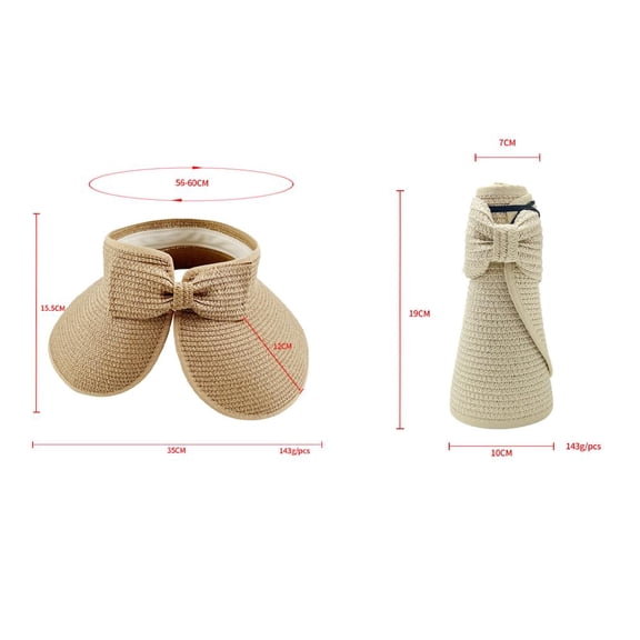 Sun Hats for Women, Beach Hats for Women, Packable Bow Sun Hat Women, Roll-up Wide Visor Straw Sun Hat, Foldable Travel Beach Summer Brim Cap, Milk White