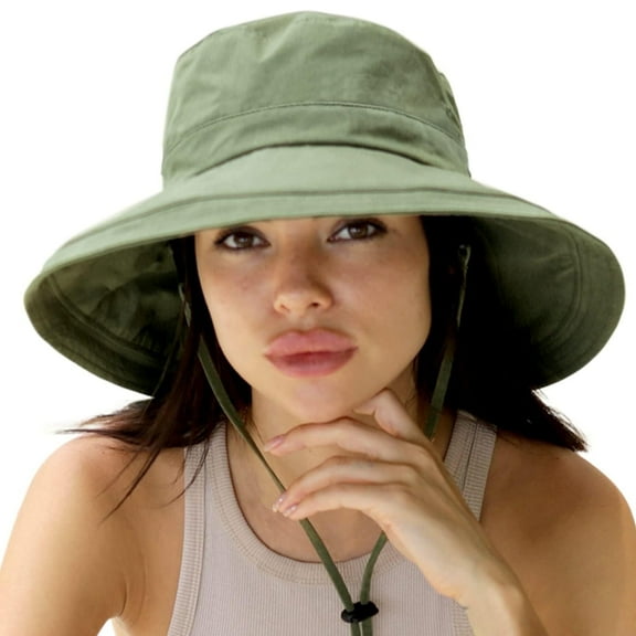 JSEMOY Sun Hats for Women or Men Gardening Hat Wide Brim Ponytail Beach Sun Protection Breathable Summer Hat with Fold-Up Brim Quick drying waterproof (Green)