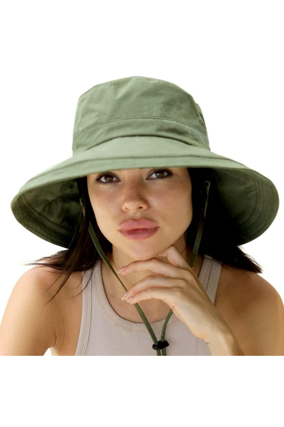 Sun Hats for Women or Men Gardening Hat Wide Brim Ponytail Beach Sun Protection Breathable Summer Hat with Fold-Up Brim Quick drying waterproof (Green)