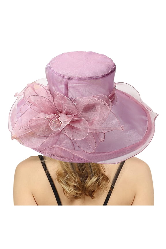 Sun Hats for Women , Summer Accessories , Packable Hats for Women Elegant Women's Wide Brim Floral Sun Hat for Beach Wedding Bridal Shower and Summer Outdoor Occasions