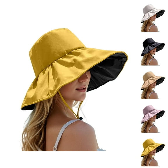 Sun Hats for Women UV Protection – Foldable Black‑Coated Wide Brim Straw Sun Hat, Full Face Shade Hat, Packable Outdoor Beach, Hiking and Travel Style