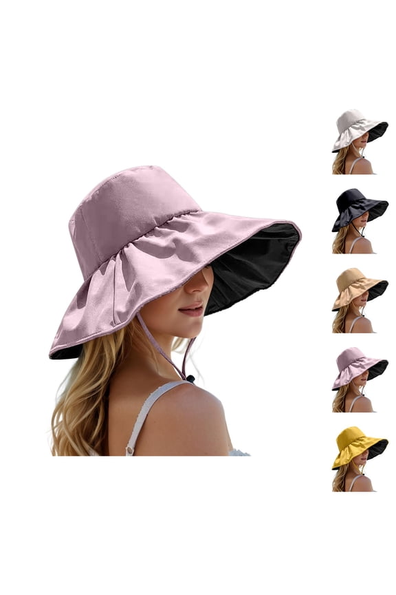 Sun Hats for Women UV Protection – Foldable Black‑Coated Wide Brim Straw Sun Hat, Full Face Shade Hat, Packable Outdoor Beach, Hiking and Travel Style