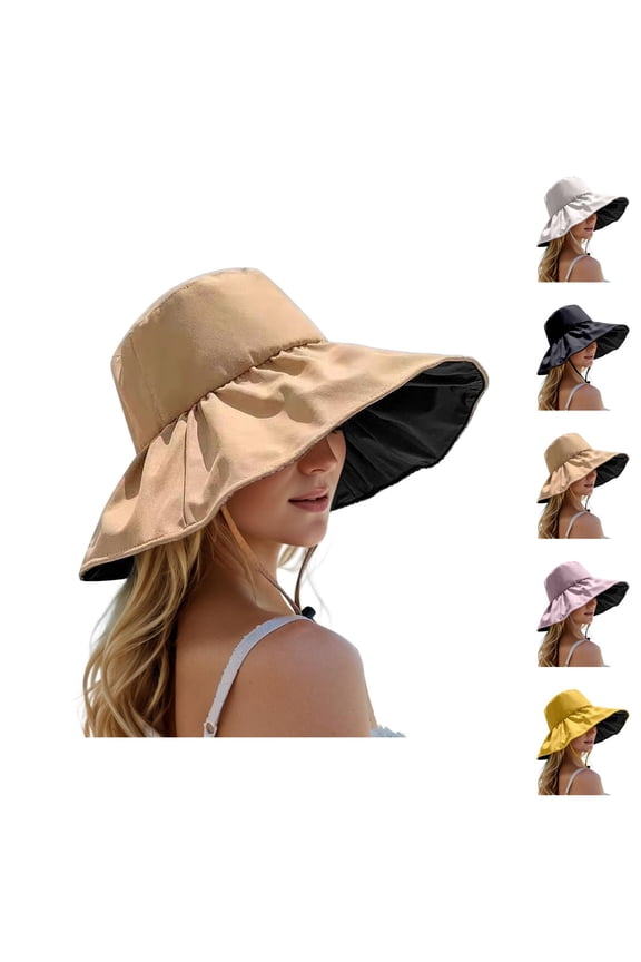 Sun Hats for Women UV Protection – Foldable Black‑Coated Wide Brim Straw Sun Hat, Full Face Shade Hat, Packable Outdoor Beach, Hiking and Travel Style