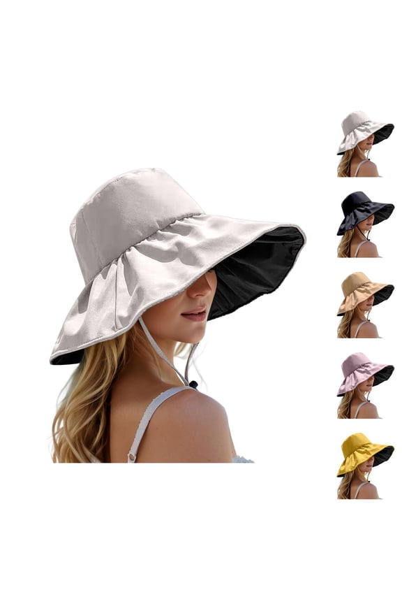Sun Hats for Women UV Protection – Foldable Black‑Coated Wide Brim Straw Sun Hat, Full Face Shade Hat, Packable Outdoor Beach, Hiking and Travel Style
