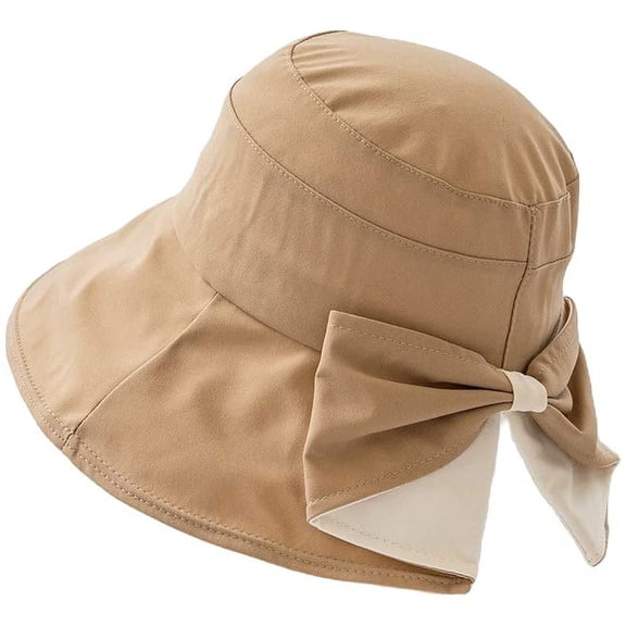 Sun Hats for Women UV Protection, Packable Sun Hat Women, Outdoor Travel Multipurpose Visor Hat, Big Bow Bucket Hat for Women, Bow Split Back Bucket Hats, Khaki