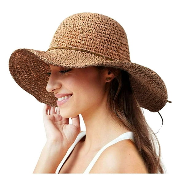 Sun Hats for Women UV Protection UV Hat Women's Summer Fashion Small Fresh Solid Color Straw Hat Beach Sun Hat Straw Woven Large Brim Sunscreen Fisherman Hat