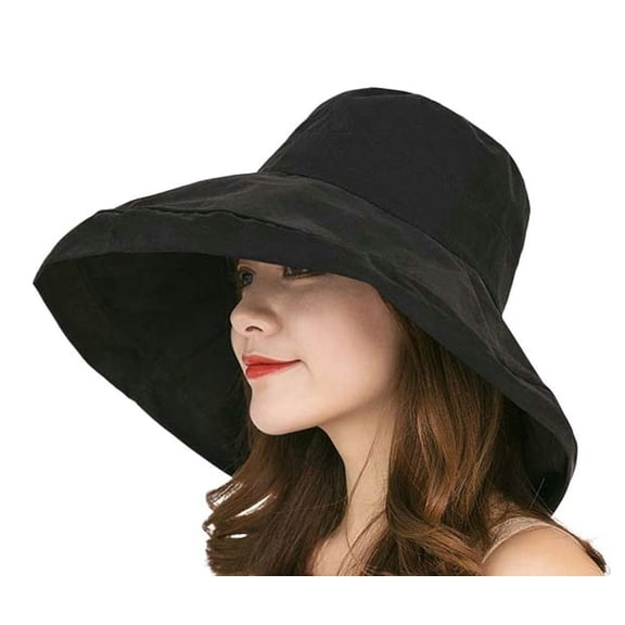 Sun Hats for Women, Visor Hats for Women, Wide Brim UV Protection Bucket Hat Travel Outdoor Beach Hat, Summer Beach Fishing Cap Packable Travel Accessories, Black