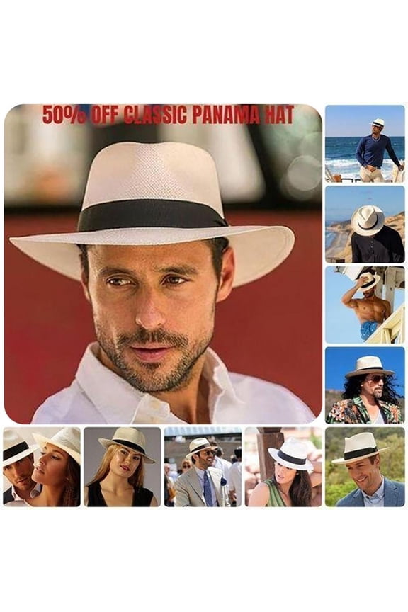 Sun Hats Women Wide Brim Straw Hat UPF50 Panama Roll up Hat Fedora Beach Sun Hats for Women Men