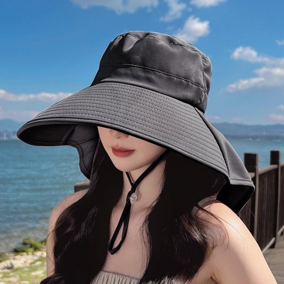 Sun Hats for Women, Wide Brim UPF 50  Bucket Sun Hat with Neck Flap Ponytail, Lightweight and Foldable for Outings, Hiking, Gardening and Camping, Black
