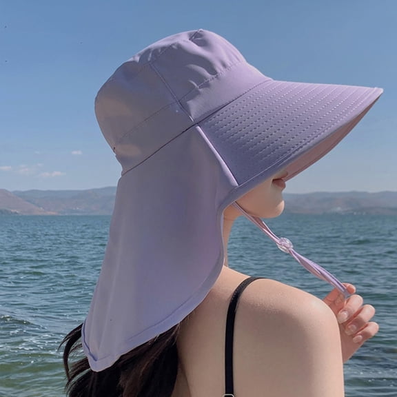 Sun Hats for Women, Wide Brim UPF 50  Bucket Sun Hat with Neck Flap Ponytail, Lightweight and Foldable for Outings, Hiking, Gardening and Camping, Purple