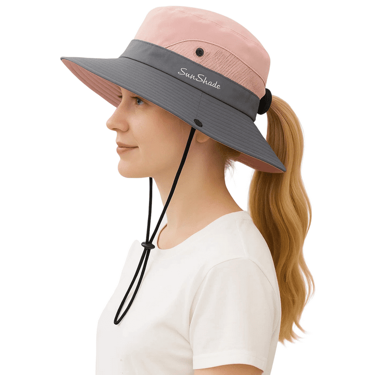 Dowellia Women's Wide Brim Sun Hat with Ponytail Opening UV