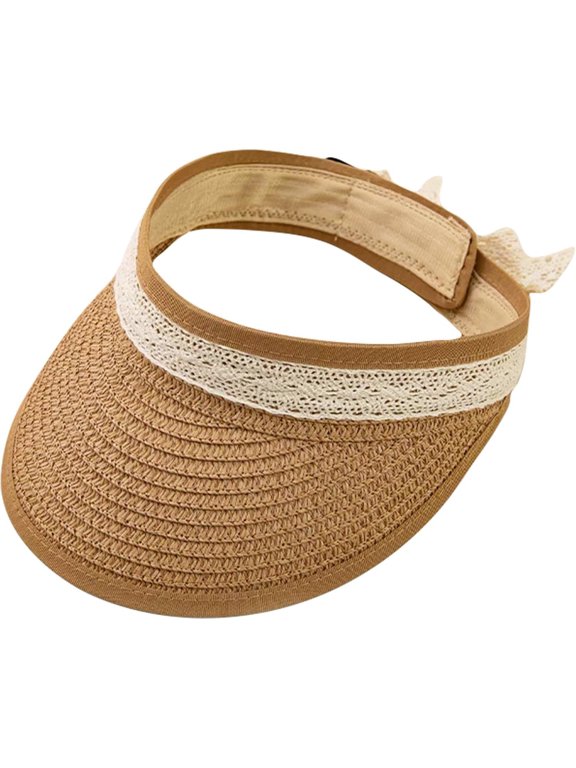 Sun Hats for Foldable Straw Hat Girl Lace Bowknot Sun Visor Beach Hat