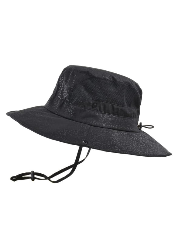 Sun Hats for Men UV Protection, Floppy Bucket Hats, Unisex Wide Brim Boonie Hat Breathable Beach Hat for Fishing Hiking Safari Outdoor, Black