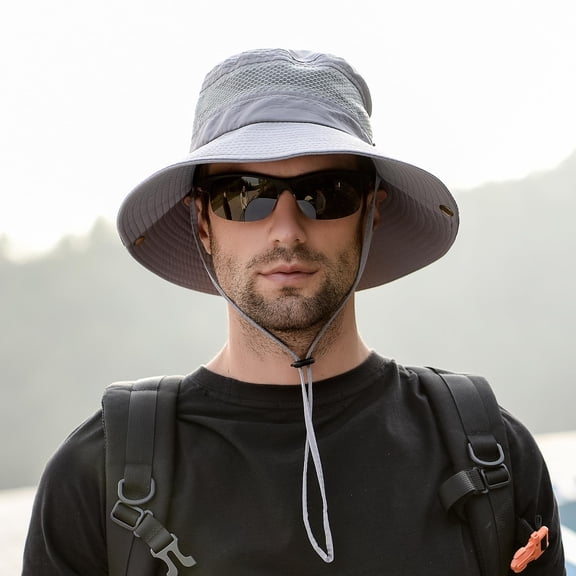 Sun Hats for Men, UV Protection Wide Brim Bucket Hat, Packable Fisherman Cap, Summer Beach Caps for Fishing, Hiking and Camping, Boating, Gray