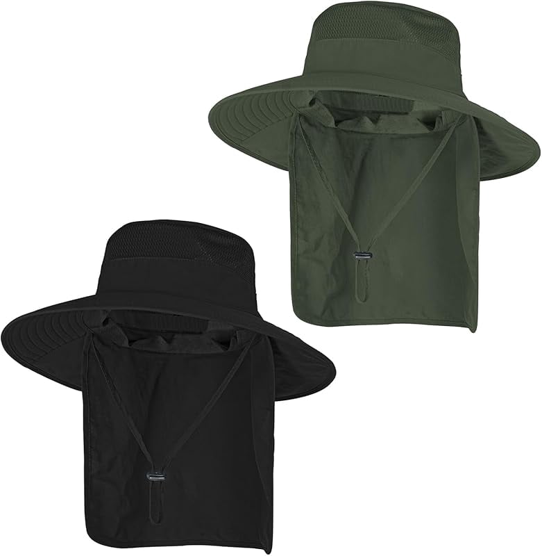 Sun Hats for Men Women Fishing Hat UPF 50+ Breathable Wide Brim Bucket Hats Summer UV Protection Safari Hat with Neck Flap Black/Light Grey 2