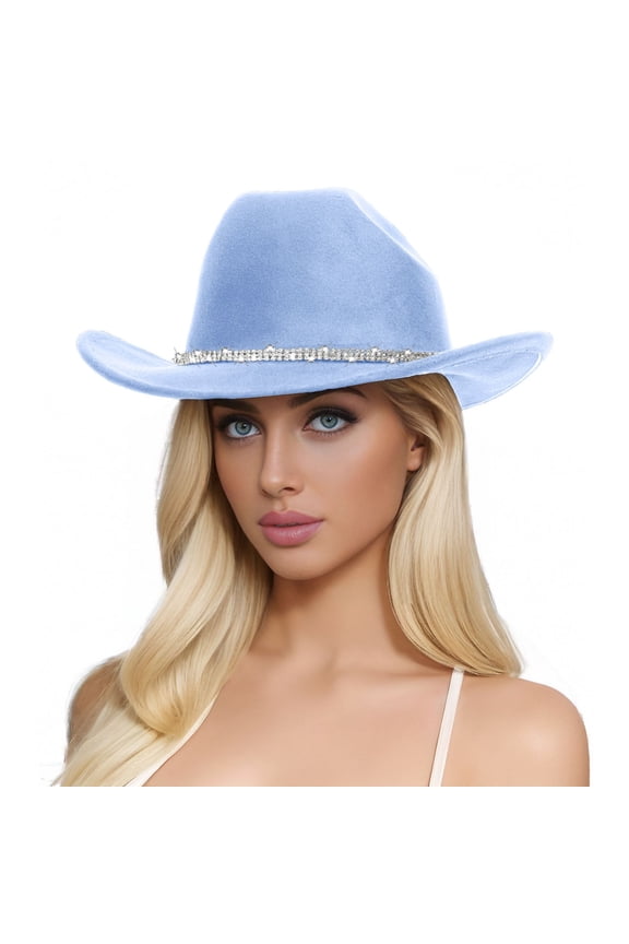 Sun Hats for Men and Women Western Cowboy Top Hat with Rhinestone Stylish Woolen Headwear for Outdoor Activities