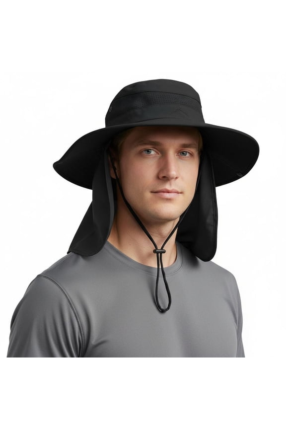 Sun Hats for Men and Women, UPF50+ Protection Safari Hat, Wide Brim Fishing Hat with Neck Flap, Bucket Hats for Beach Hiking