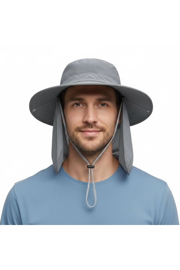Sun Hats for Men and Women, UPF50+ Protection Safari Hat, Wide Brim Fishing Hat with Neck Flap, Bucket Hats for Beach Hiking