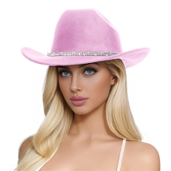 Western Cowboy Top Hat for Men and Women Stylish Woolen Sun Hat with Rhinestone Embellishments