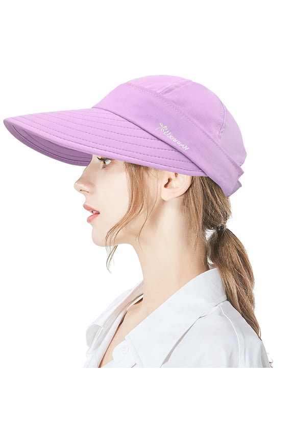 Sun Hats for Women, 2 in 1 Zip-Off Wide Brim UPF 50+ Ponytail Visor Hat
