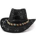 thumbnail image 1 of Sun Hats for Women And Men Solid Color Summer Western Cowboy Hat Hollowed Out Beach Straw Hat, 1 of 3