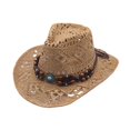 thumbnail image 1 of Sun Hats for Women And Men Solid Color Summer Western Cowboy Hat Hollowed Out Beach Straw Hat, 1 of 3