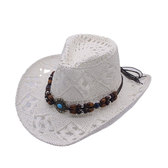 Sun Hats for Women And Men Solid Color Summer Western Cowboy Hat Hollowed Out Beach Straw Hat