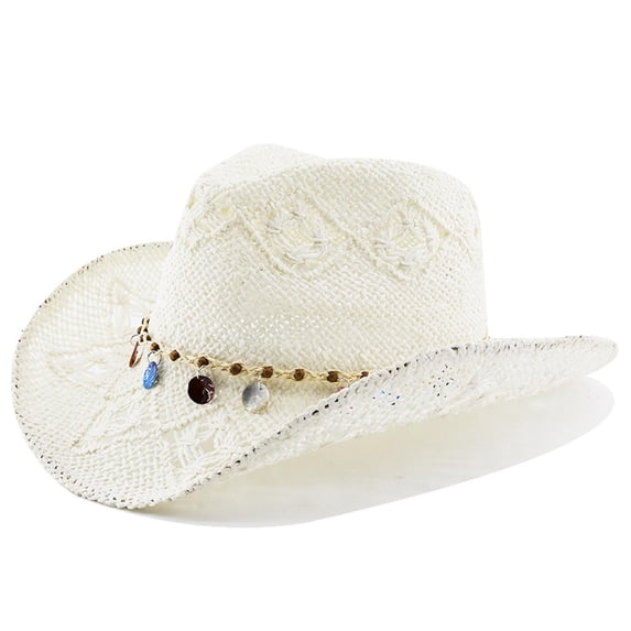 Sun Hats for Women And Men Solid Color Summer Western Cowboy Hat Hollowed Out Beach Straw Hat