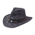 thumbnail image 1 of Sun Hats for Women And Men Solid Color Summer Western Cowboy Hat Hollowed Out Beach Straw Hat, 1 of 2