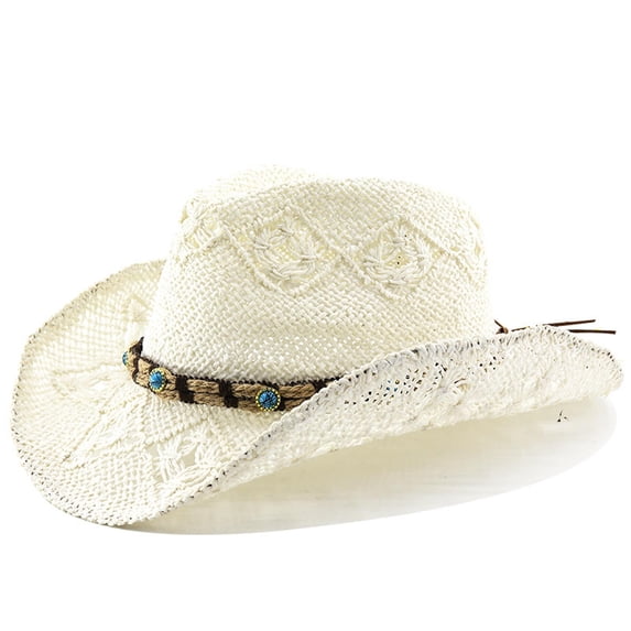 Sun Hats for Women And Men Solid Color Summer Western Cowboy Hat Hollowed Out Beach Straw Hat