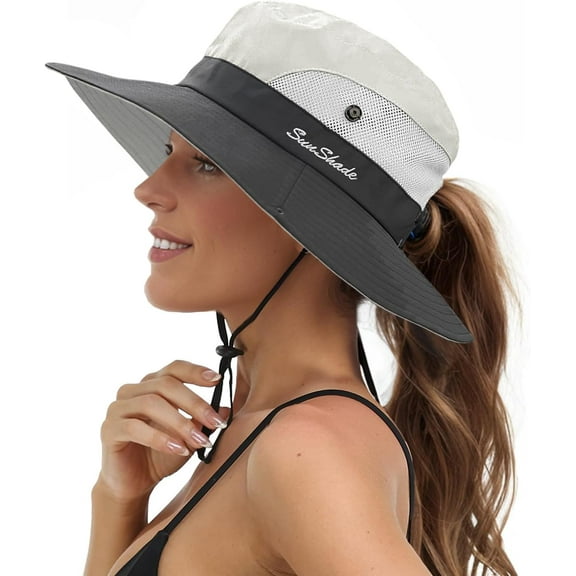 Sun Hats for Women Beach Hat Ponytail Hat Womens Sun Hat with UV Protection Wide Brim