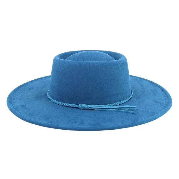 Sun Hats for Women Concave Top Suede Top Hat with Tassel Braided Sun Protection Hat