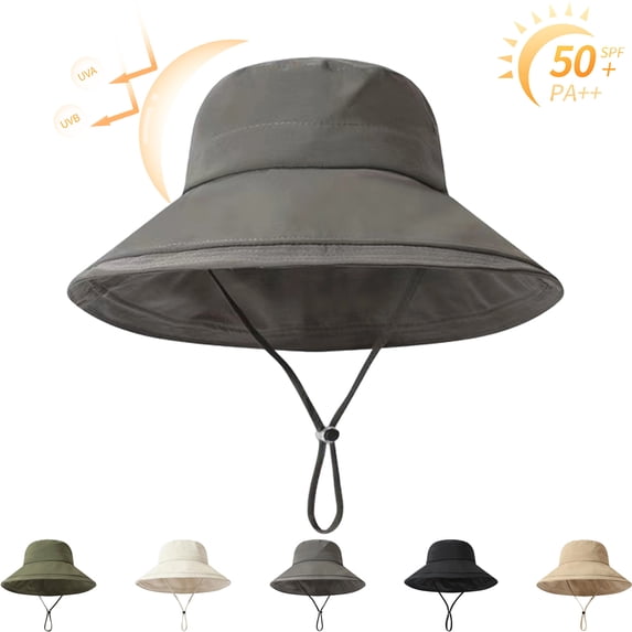 Sun Hats for Women Gardening Hat Wide Brim Ponytail Beach Sun Protection Breathable Summer Hat with Fold-Up Brim,Gray