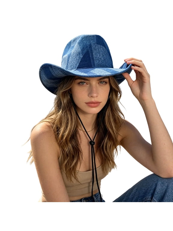 Sun Hats for Women Plaid Pattern Western Cowboy Hat With Outdoor Jazz Hat Sun Protection Cap