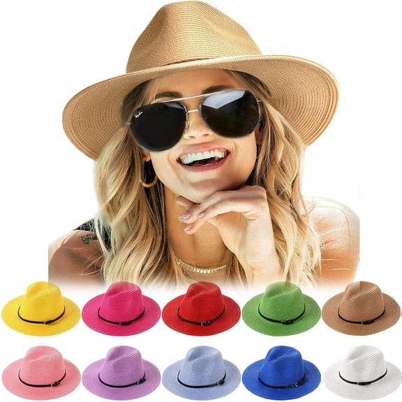 Sun Hats for Women Summer Wide Brim UV UPF 50+ Panama Fedora Foldable Packable Straw Beach Hat