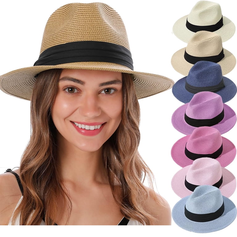 Wide Brim Straw Fedora Panama Hat UPF 50+ Packable Foldable Summer Sun Hat with Fedora Hats for Women Men Summer Wide Brim Panama Hat Beach  main image 3