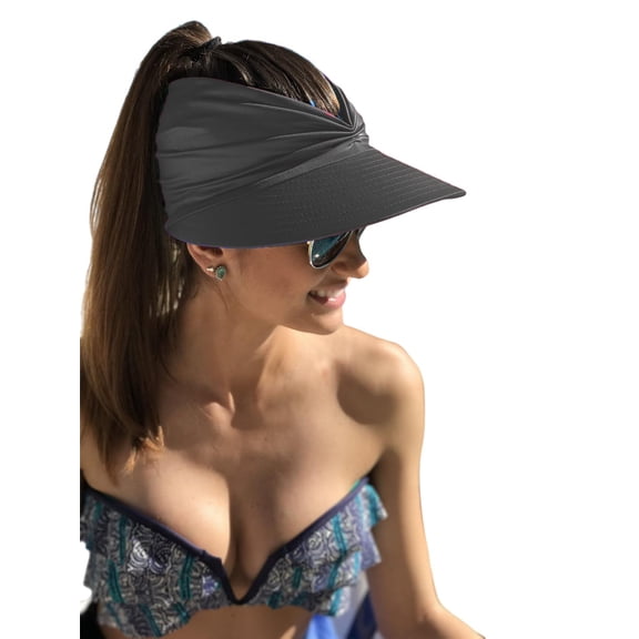 Sun Hats for Women UV Protection, Sun Visors for Women, Beach Visor Cap UV Protection with Wide Brim Packable Summer Sport Ponytail Sun Cap, Gray