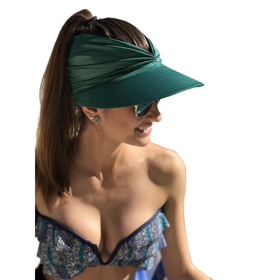 Sun Hats for Women UV Protection, Sun Visors for Women, Beach Visor Cap UV Protection with Wide Brim Packable Summer Sport Ponytail Sun Cap, Green