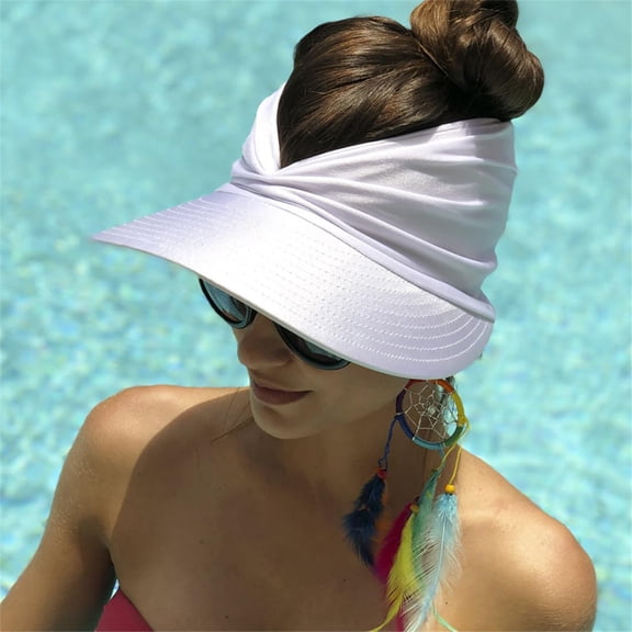 Sun Hats for Women UV Protection, Sun Visors for Women, Beach Visor Cap UV Protection with Wide Brim Packable Summer Sport Ponytail Sun Cap, White