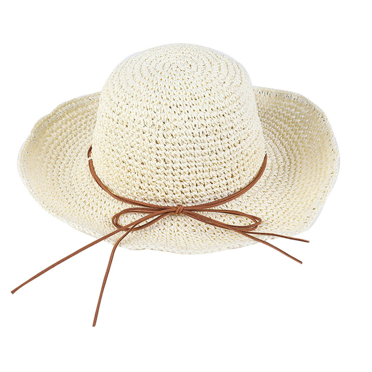Yuanbang Sun Hats for Women UV Protection Wide Brim UPF 50 Foldable Straw Sun Hats with Strap, Women's, Size: One size, White