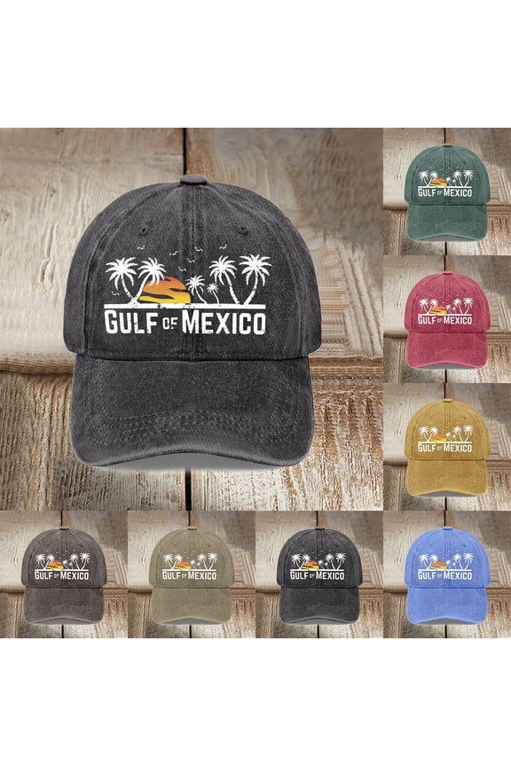Sun Hats for Women Unisex Gulf Of Mexico Palm Tree Print Denim Baseball Cap Black One Size