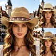 thumbnail image 1 of Sun Hats for Women Unisex Western Boho Wide Brim Straw Sun Hat Beach Seaside Beige One Size, 1 of 5