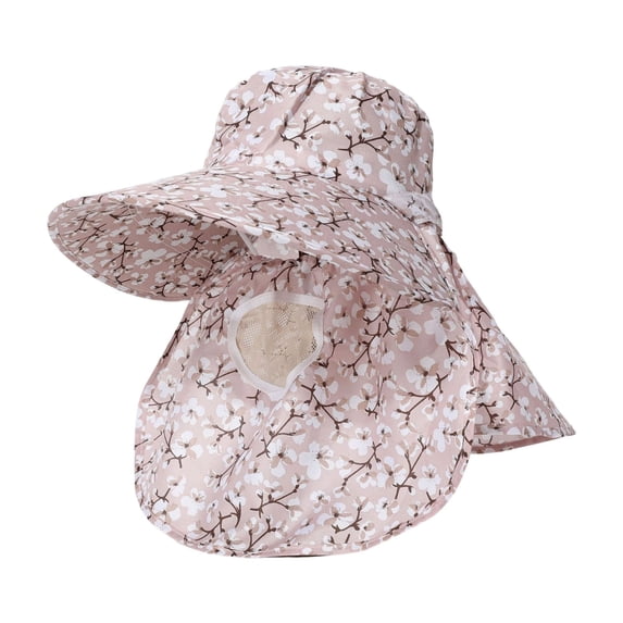 Sun Hats for Women Uv Protection Printed Wide Brim Neck Breathable Mesh Outdoor Beach Cap
