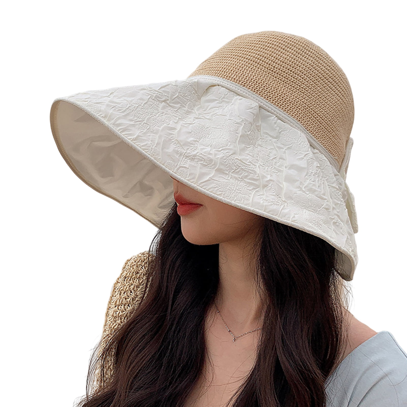 GMMGLT Sun Hats for Women Wide Brim Back Split Bowknot Decor Straw Hat Summer Beach Hat Foldable Packable Cap for Travel Outdoor, Women's, Size: One